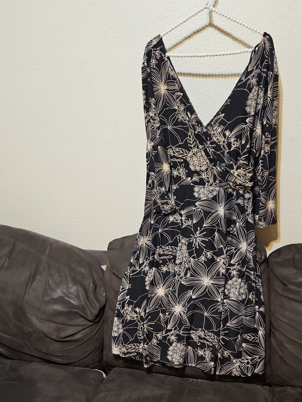 Aa Studio Black Wrap Midi Dress with Cream Floral Print
